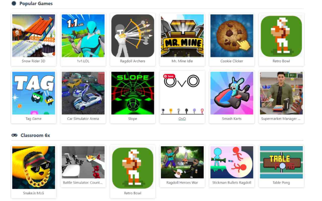 Popular Games Available on Unblocked Games 6x